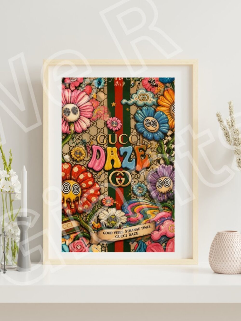 Gucci DAZE 11x7 Art Print (Good Vibes, Hippy, Funky, Flowers, Swirly Eyes)